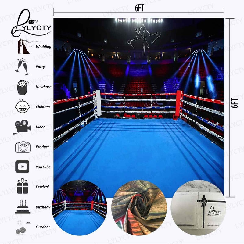 LYLYCTY 6x6ft Boxing Birthday Party Photography Backdrop Boxing Arena Sport Themed Background for Children Boy Portrait Birthday Party Decor Photo Booth Studio Props - Image 2